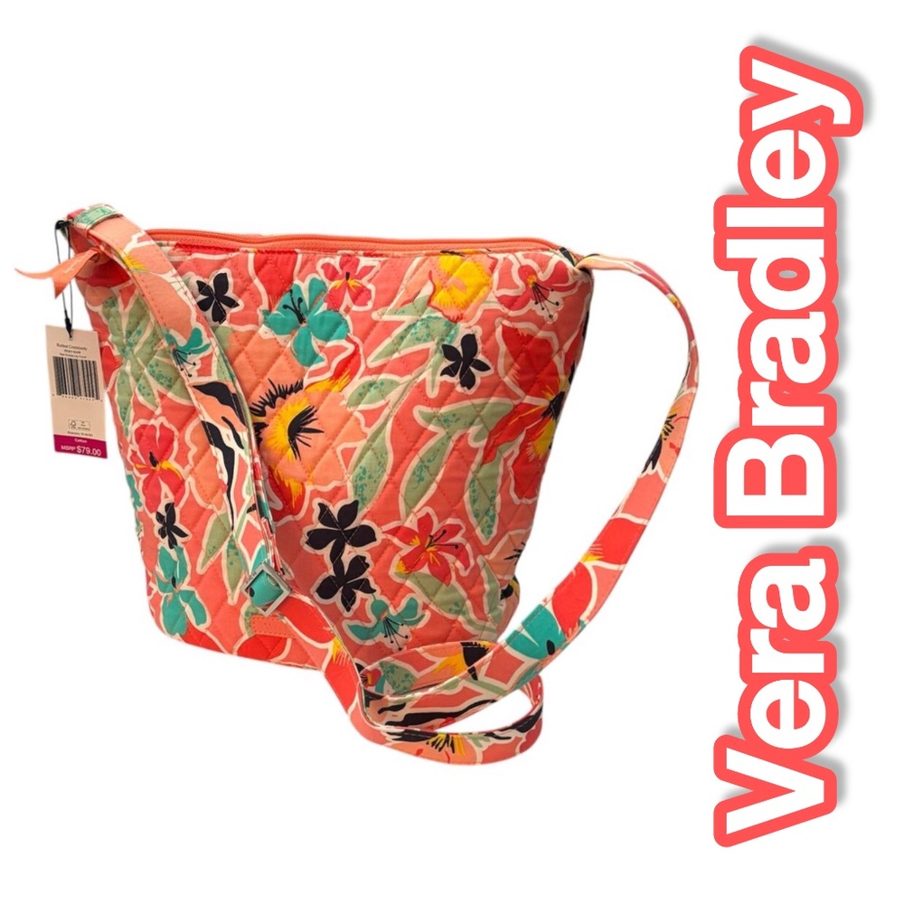 NWT VERA BRADLEY RAIN FOREST LILY CORAL  BUCKET CROSSBODY BAG